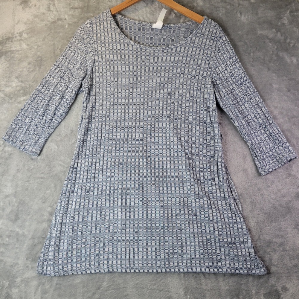 Cacique Womens XL Blue White Textured Knit Long‎ Sleeve Tunic Dress Casual